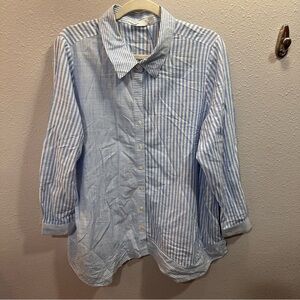 Rafaella Cotton Button Down Mixed Stripe Top XL Blue White
